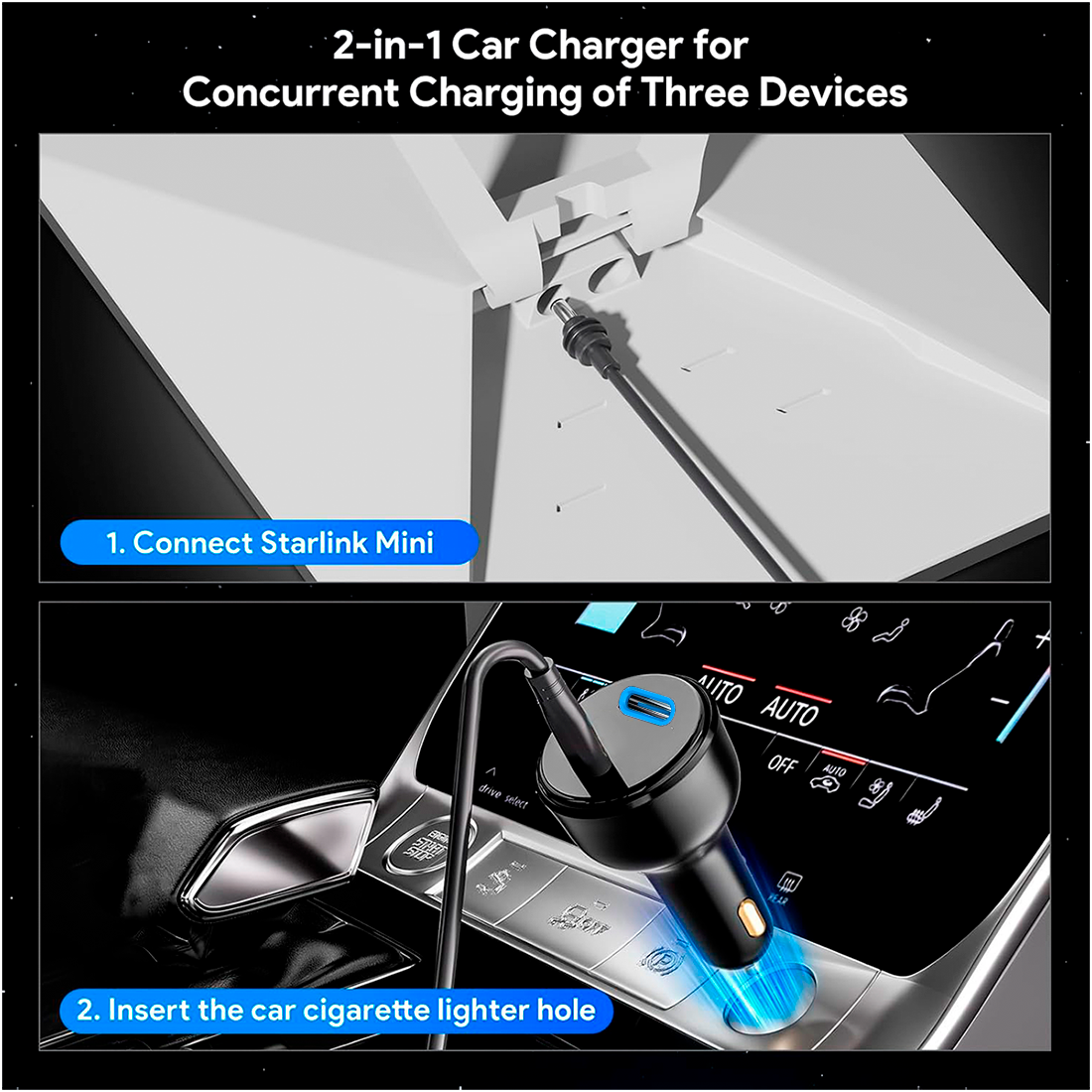 Starlink Mini Adaptador 2 en 1 DC 12V 24V 100W Max USB-C