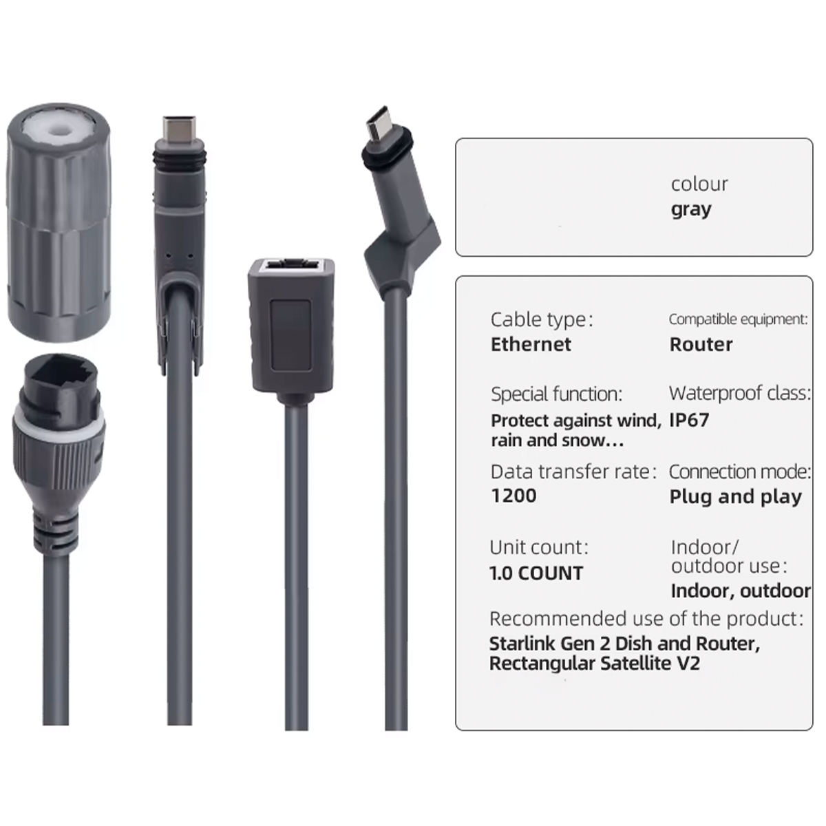 Cable Extensor Rj45 Impermeable Para Starlink Gen 2 V2