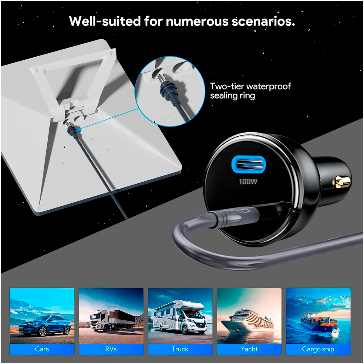 Starlink Mini Adaptador 2 en 1 DC 12V 24V 100W Max USB-C