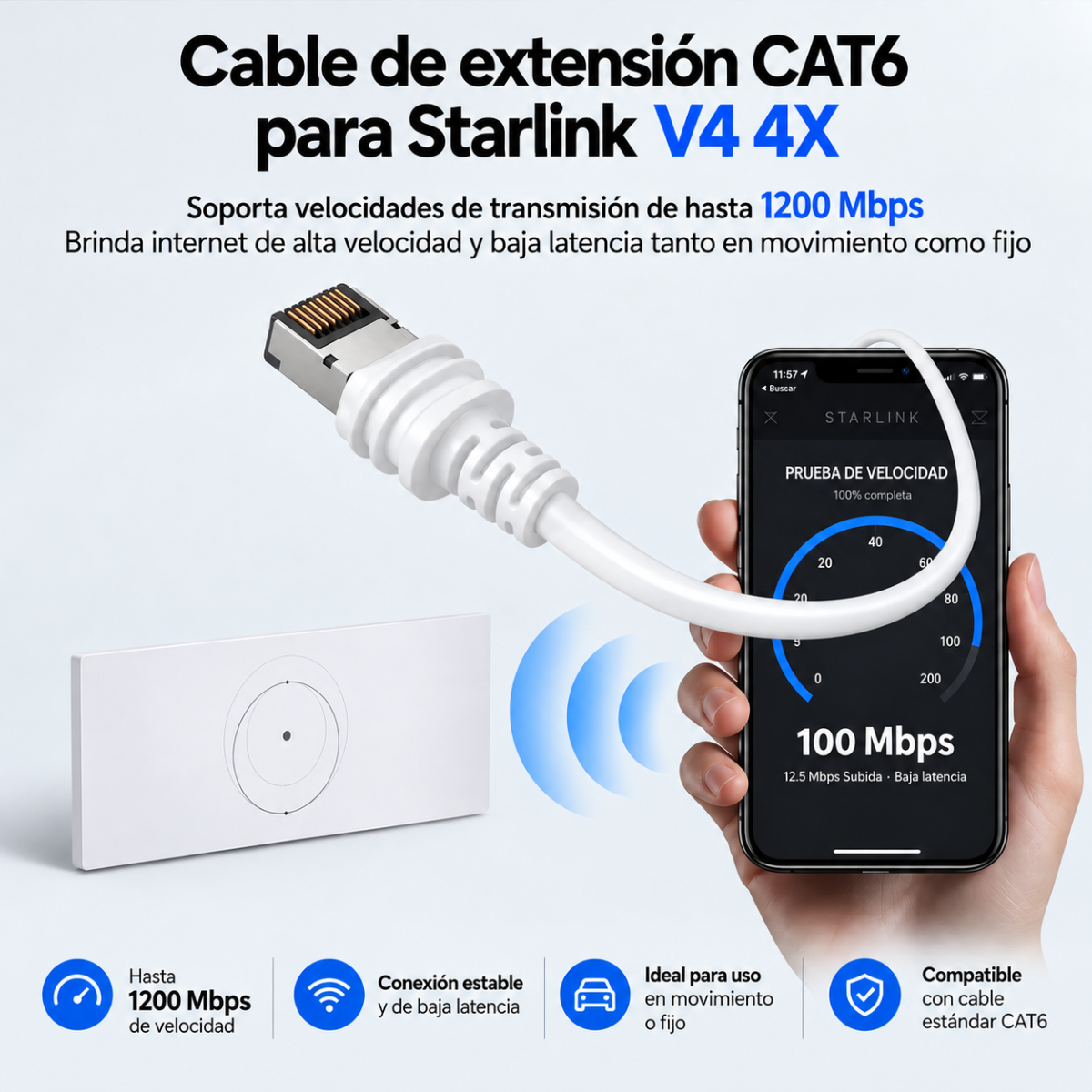 Cable CAT6 Para Starlink Estándar V4 4X Gen 3 Blanco 35 Metros