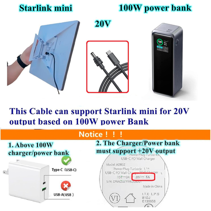 Cable Adaptador USB-C a DC Para Starlink Mini